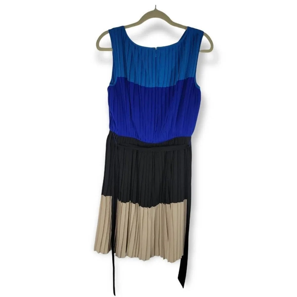 Calvin Klein Colorblock Pleated Knee Length‎ Dress 6 Work Wedding Guest Office